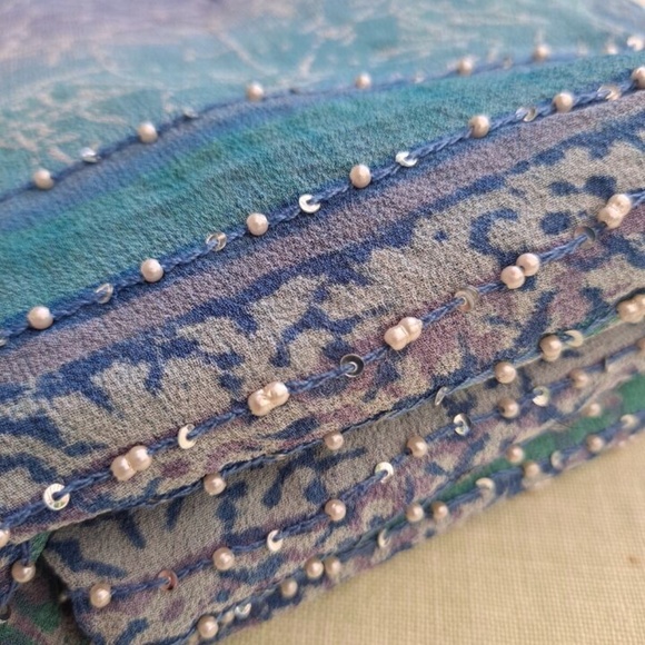 Beautiful Watercolor Pearlseeds Embroidered Beaded Chiffon India Dupatta - Picture 4 of 10